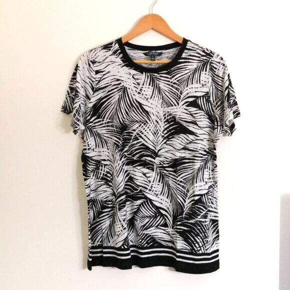 Like New Lauren Ralph Lauren Women's Plus Linen Palm Leaves Tropical Top Size 1X - Picture 1 of 3